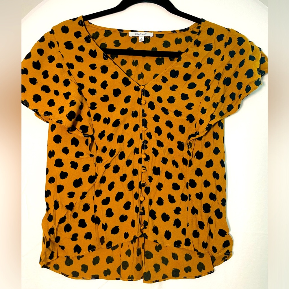 Madewell Womens Carmelina Flutter-Sleeve Top in Painted Spots Size 6 EUC
